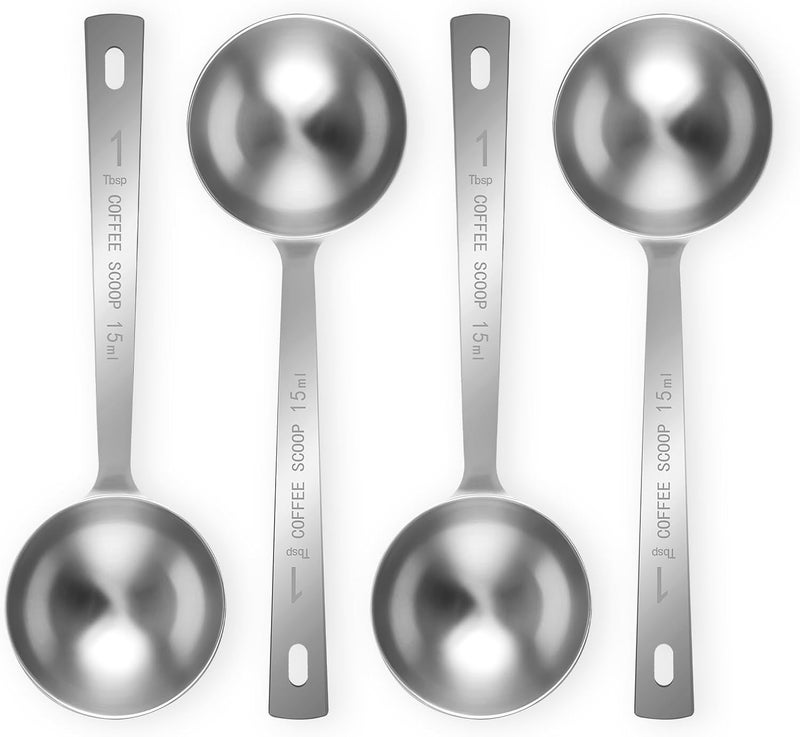 Flezoo 4Pcs Coffee Scoop Spoon - 1 Tablespoon 15ML Stainless Steel Long Handle Measuring Spoons for Ground Coffee, Loose Tea and Powder - Image 1